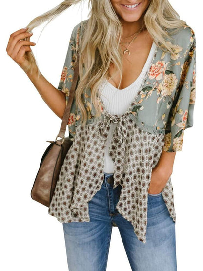 💐2026 SPRING SALE - 60% OFF!🌸Women's Floral Kimono Ruffle Sleeve Tie Cardigans Flowy Boho Loose Cover Ups