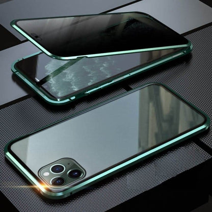 Magnetic iPhone case with privacy glass and metal