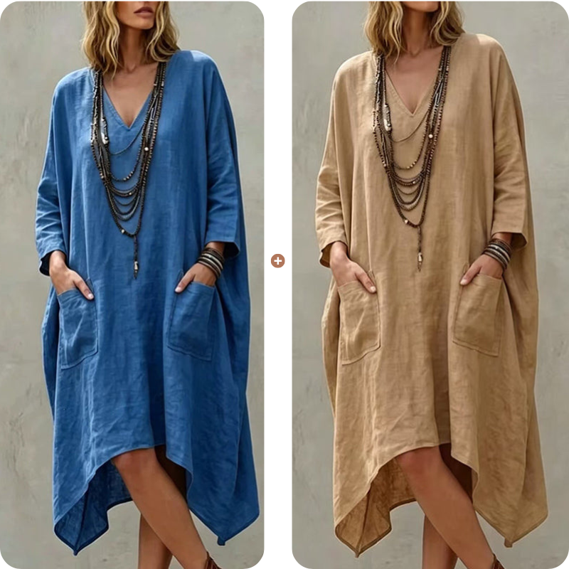 Women's Loose V-Neck Asymmetrical Dress