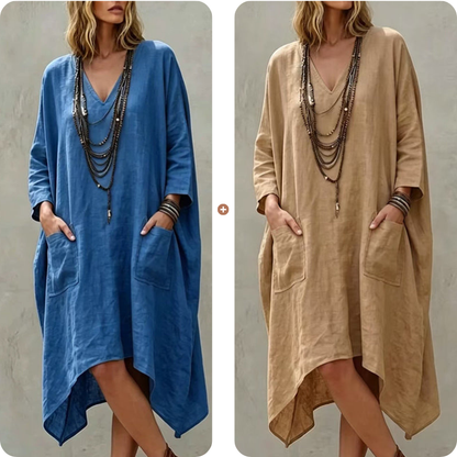 Women's Loose V-Neck Asymmetrical Dress