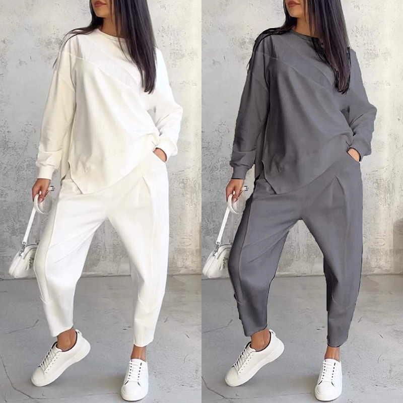 ⏰ Now only 50% off!🔥Women Long-Sleeve Irregular Hem Sweatshirts & Pants Set