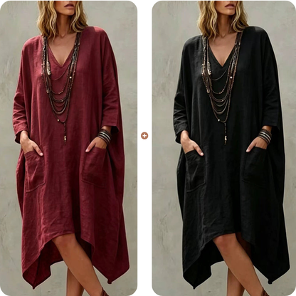 Women's Loose V-Neck Asymmetrical Dress