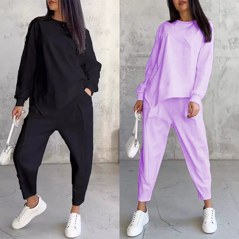 ⏰ Now only 50% off!🔥Women Long-Sleeve Irregular Hem Sweatshirts & Pants Set