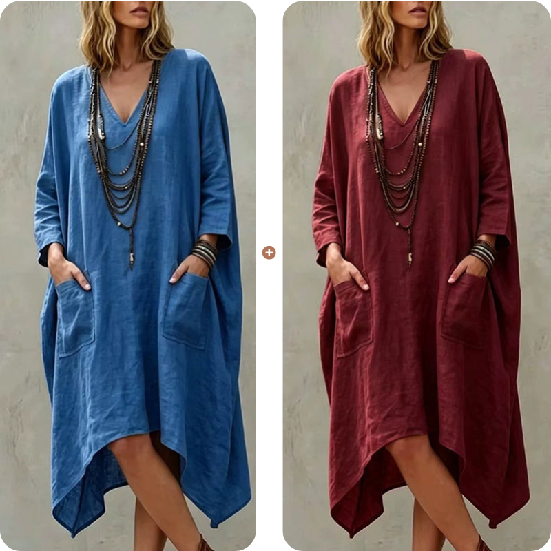 Women's Loose V-Neck Asymmetrical Dress