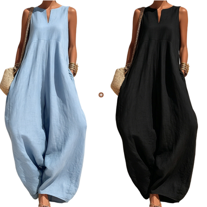 Women's Sleeveless V-Neck Wide-Leg Jumpsuit with Pockets