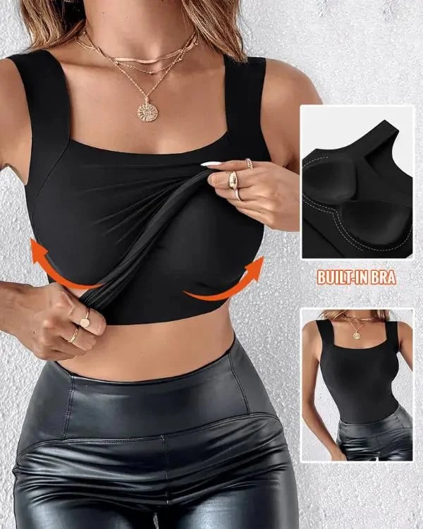🏆Last Day Special Price ＄16.99!!💐Women's U Neck Thermal Tank Tops with Built-In Bra