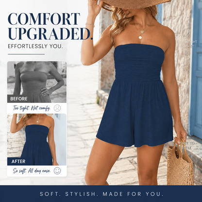 🎉Last Day Promotion 50% OFF💃Strapless Off Shoulder Pleated Flowy Short Romper