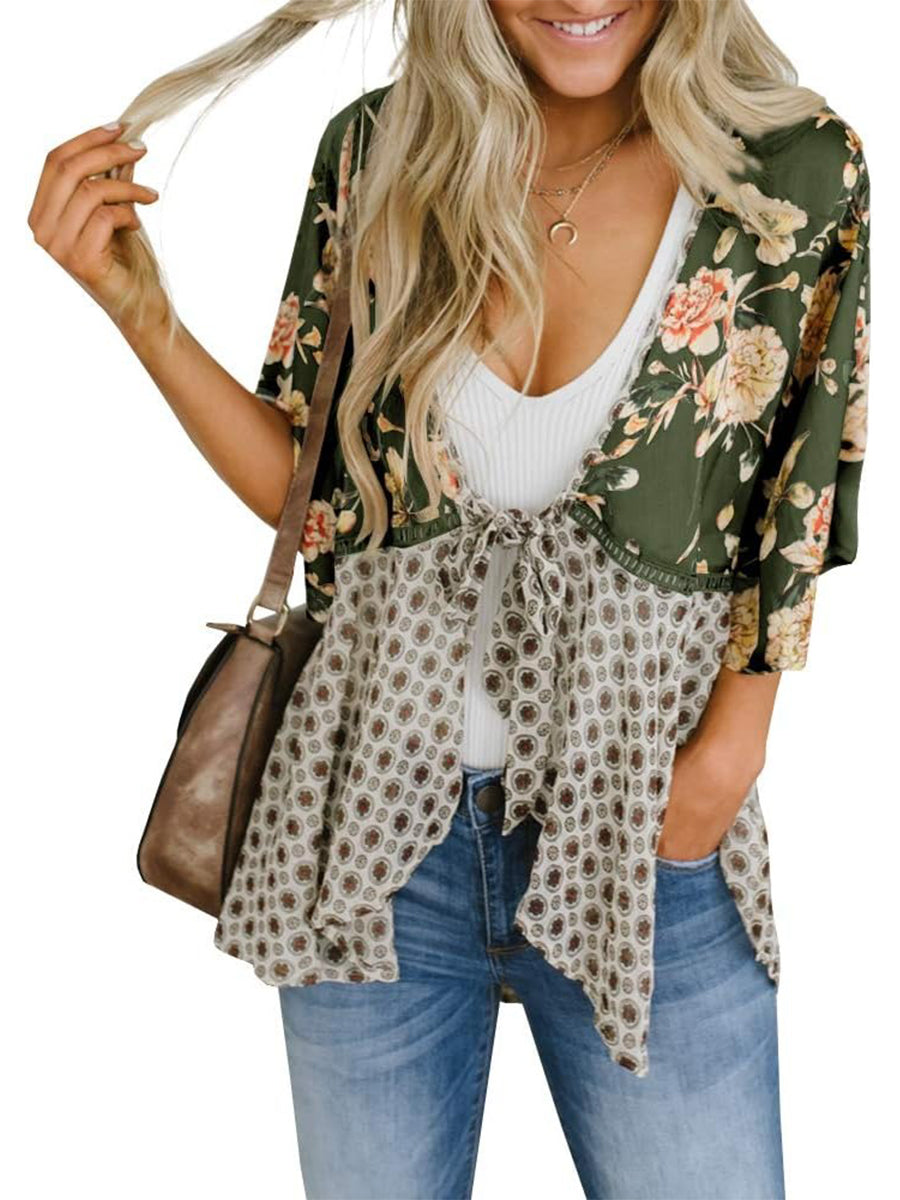 💐2026 SPRING SALE - 60% OFF!🌸Women's Floral Kimono Ruffle Sleeve Tie Cardigans Flowy Boho Loose Cover Ups
