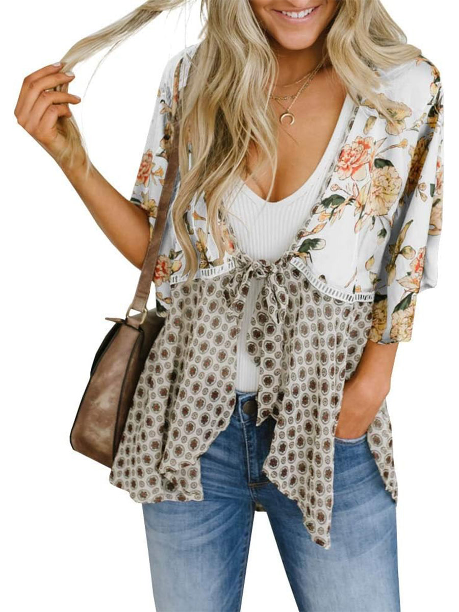 💐2026 SPRING SALE - 60% OFF!🌸Women's Floral Kimono Ruffle Sleeve Tie Cardigans Flowy Boho Loose Cover Ups