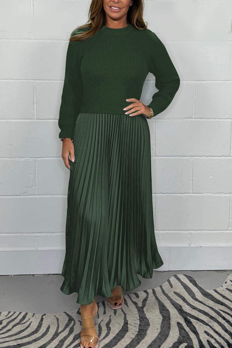 💕Limited Time 55% Off💕Women's solid color Long Sleeve Jumper & Pleated Bottom Dress