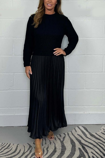 💕Limited Time 55% Off💕Women's solid color Long Sleeve Jumper & Pleated Bottom Dress