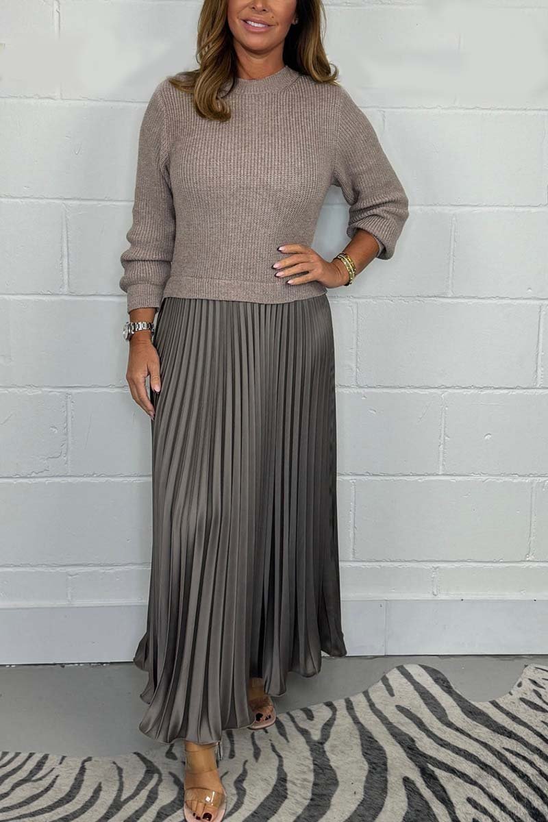 💕Limited Time 55% Off💕Women's solid color Long Sleeve Jumper & Pleated Bottom Dress