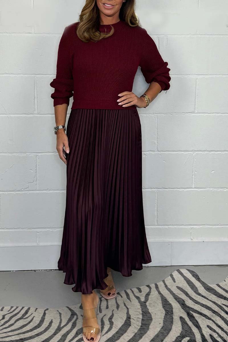 💕Limited Time 55% Off💕Women's solid color Long Sleeve Jumper & Pleated Bottom Dress