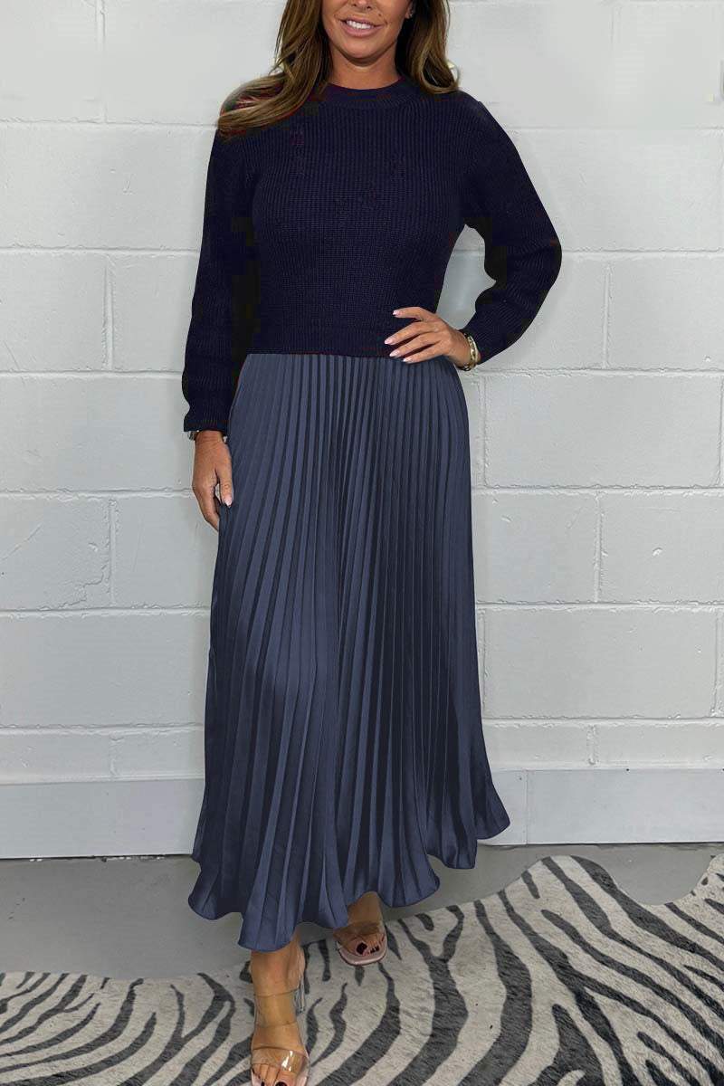 💕Limited Time 55% Off💕Women's solid color Long Sleeve Jumper & Pleated Bottom Dress
