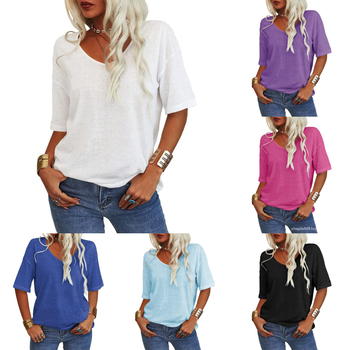 💖2026 Summer Sale 50% OFF💥Women's Solid Color V-Neck T-shirt