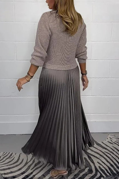 💕Limited Time 55% Off💕Women's solid color Long Sleeve Jumper & Pleated Bottom Dress