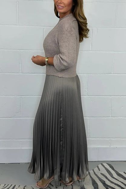 💕Limited Time 55% Off💕Women's solid color Long Sleeve Jumper & Pleated Bottom Dress