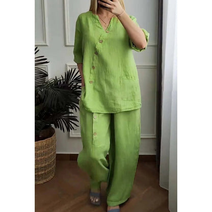 💥Summer Hot Sale 47% OFF💥Women's Casual Loose 2-Piece Set with Chic Button Embellishment