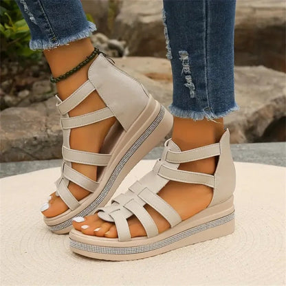 Wedge sandals with rhinestone decoration