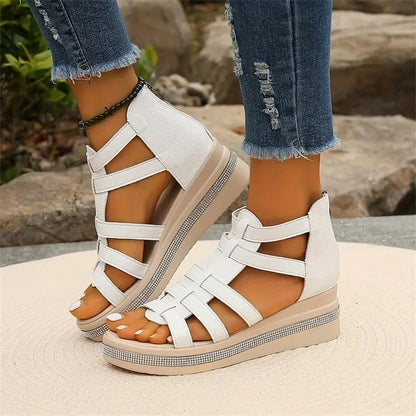 Wedge sandals with rhinestone decoration