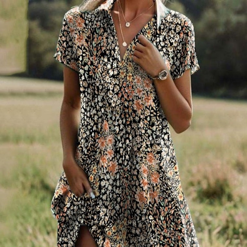 🥰2026 Hot Sale 50% OFF🥰Women's Stylish Printed Casual V-Neck Dress🌸 Effortless Summer Chic ☀️