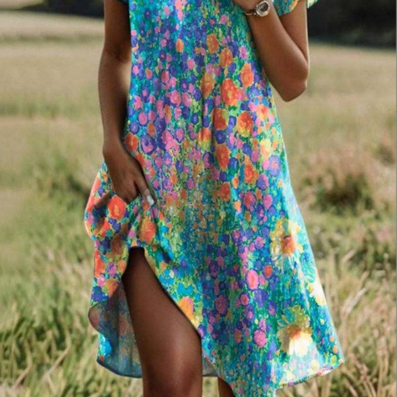 🥰2026 Hot Sale 50% OFF🥰Women's Stylish Printed Casual V-Neck Dress🌸 Effortless Summer Chic ☀️