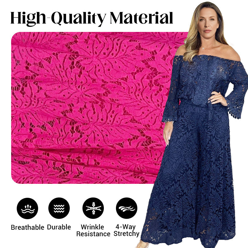 💖Women's 2-Piece Set: Lace Top + Wide-Leg Trousers