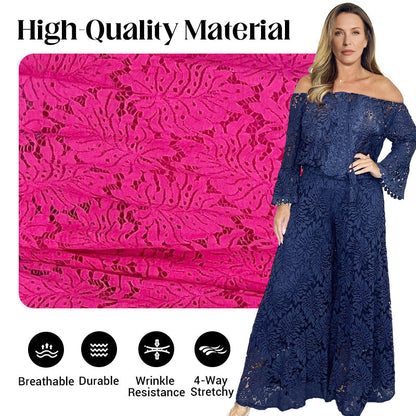 💖Women's 2-Piece Set: Lace Top + Wide-Leg Trousers