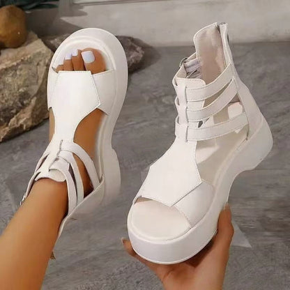 Orthopaedic women's sandals with platform and wedge heel in soft leather