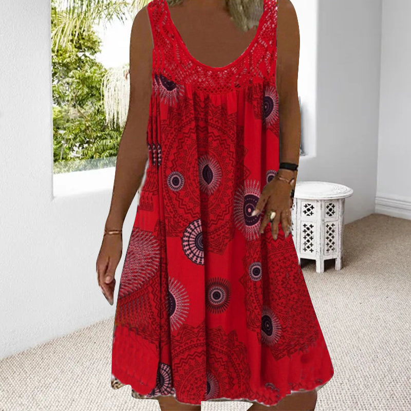 ⏰Women Summer O-Neck Sleeveless Print Dress