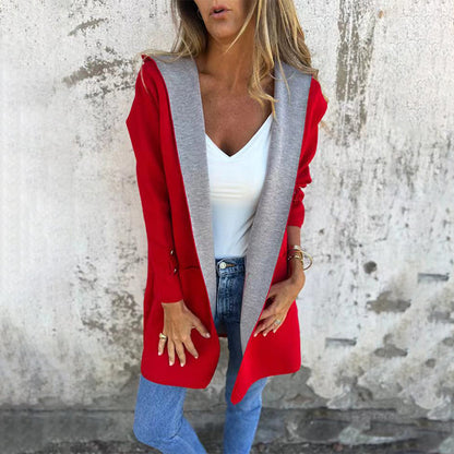 Women's Color Block Open Front Hooded Coat