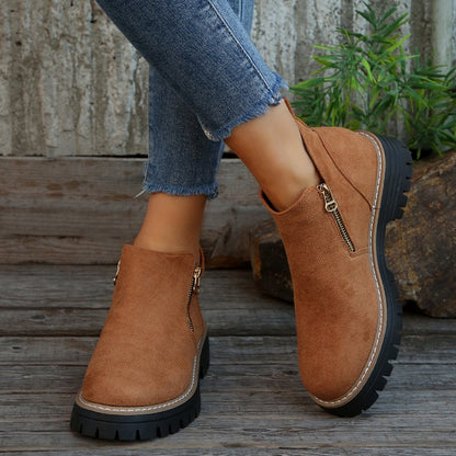🎉2025 New Products Hot Sale✨Women's Round-Toe Ankle Boots with Side Zipper
