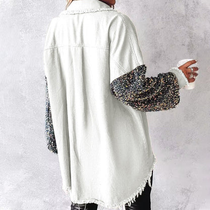 🔥Hot Sale 49% OFF⏳Women's Trendy Sequin Patchwork Coat with Raw Hem