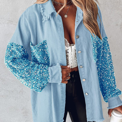 🔥Hot Sale 49% OFF⏳Women's Trendy Sequin Patchwork Coat with Raw Hem