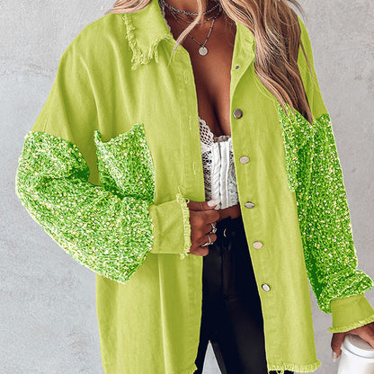 🔥Hot Sale 49% OFF⏳Women's Trendy Sequin Patchwork Coat with Raw Hem