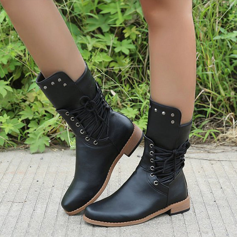 Women’s Lace-Up Low-Heel Round Toe Ankle Boots
