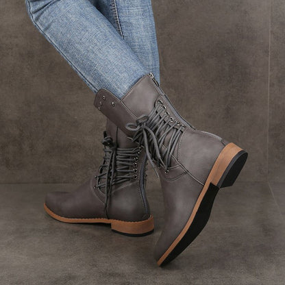 Women’s Lace-Up Low-Heel Round Toe Ankle Boots