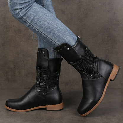 Women’s Lace-Up Low-Heel Round Toe Ankle Boots