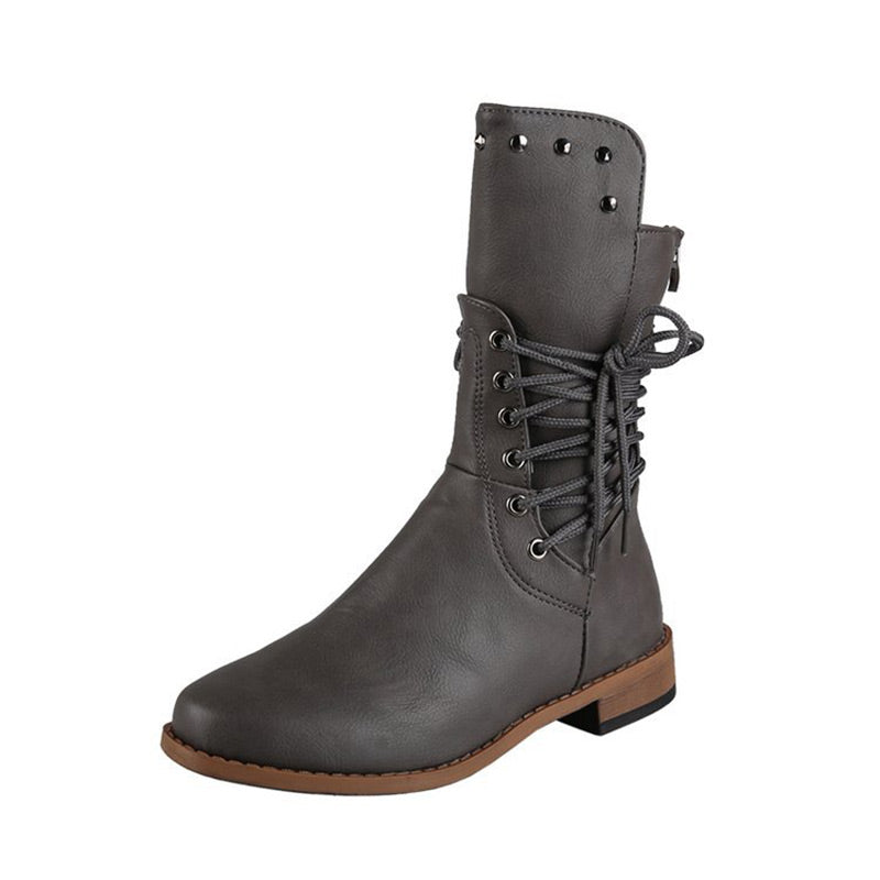 Women’s Lace-Up Low-Heel Round Toe Ankle Boots