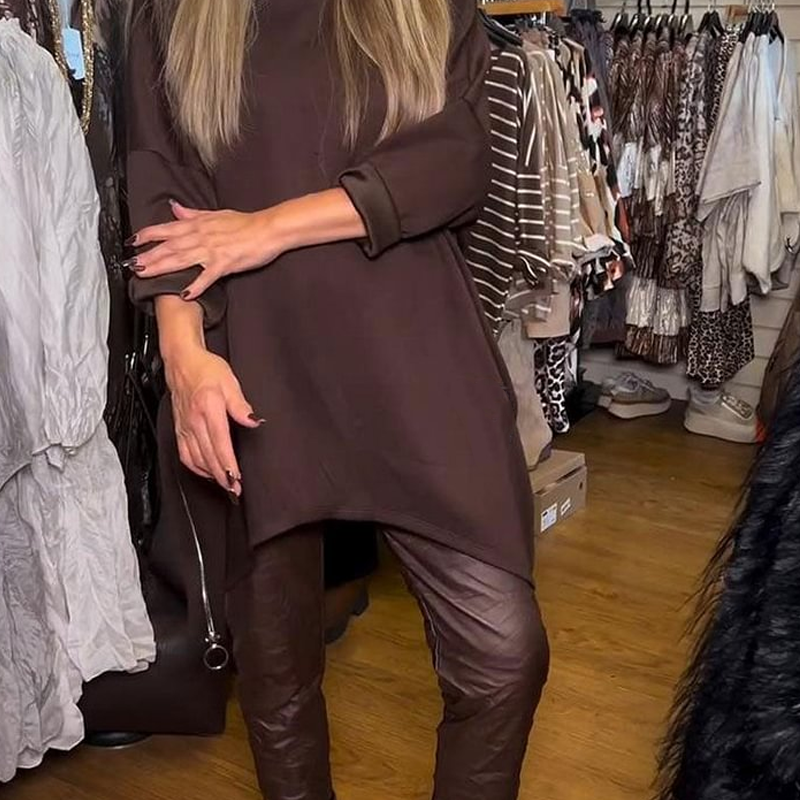 🔥Limited-time offer-Irregular Loose Top & Solid Color Pants Two-Piece Set