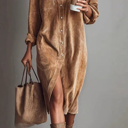 🔥 55% OFF! Effortless Chic Corduroy Shirt Dress – Soft, Cozy & Versatile for All Seasons 🍂