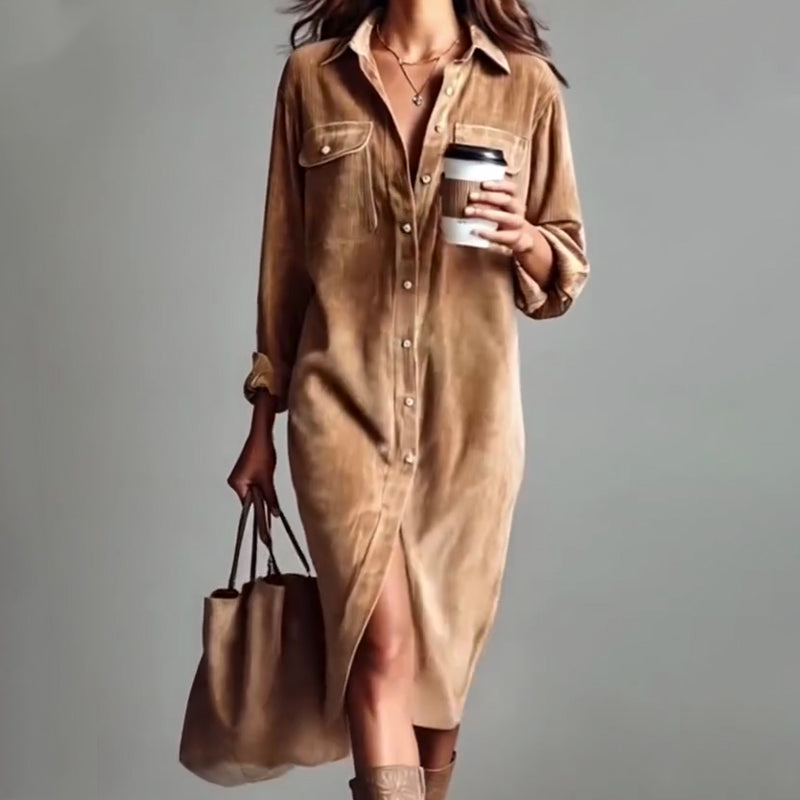 🔥 55% OFF! Effortless Chic Corduroy Shirt Dress – Soft, Cozy & Versatile for All Seasons 🍂
