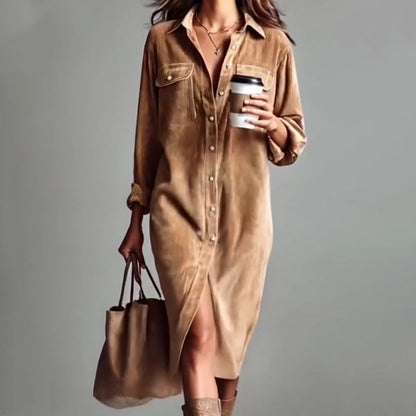 🔥 55% OFF! Effortless Chic Corduroy Shirt Dress – Soft, Cozy & Versatile for All Seasons 🍂