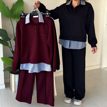 Women's Casual Long-Sleeve Top and Pants 2-Piece Set