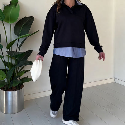 Women's Casual Long-Sleeve Top and Pants 2-Piece Set