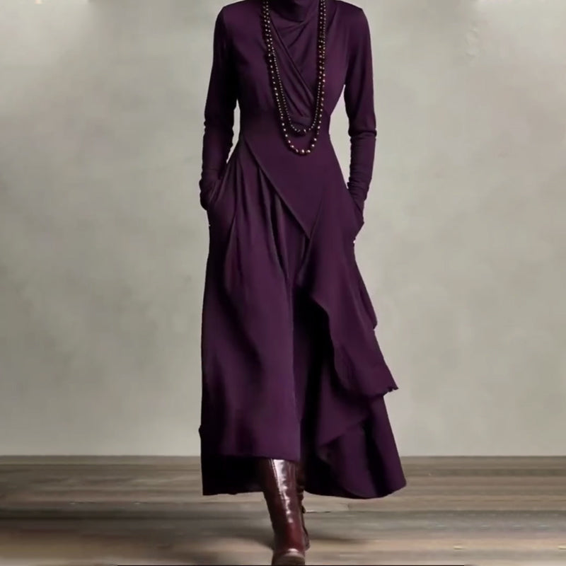 【📍Exquisite Collection📍】Women's Elegant High-Neck Asymmetrical Draped Maxi Dress