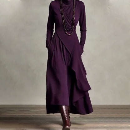 【📍Exquisite Collection📍】Women's Elegant High-Neck Asymmetrical Draped Maxi Dress