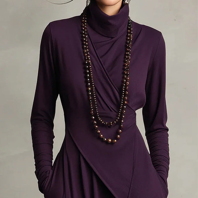 【📍Exquisite Collection📍】Women's Elegant High-Neck Asymmetrical Draped Maxi Dress