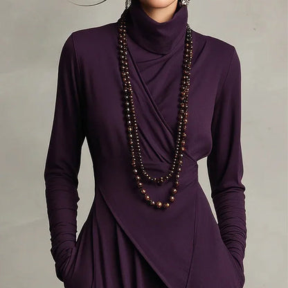 【📍Exquisite Collection📍】Women's Elegant High-Neck Asymmetrical Draped Maxi Dress