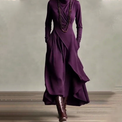 【📍Exquisite Collection📍】Women's Elegant High-Neck Asymmetrical Draped Maxi Dress